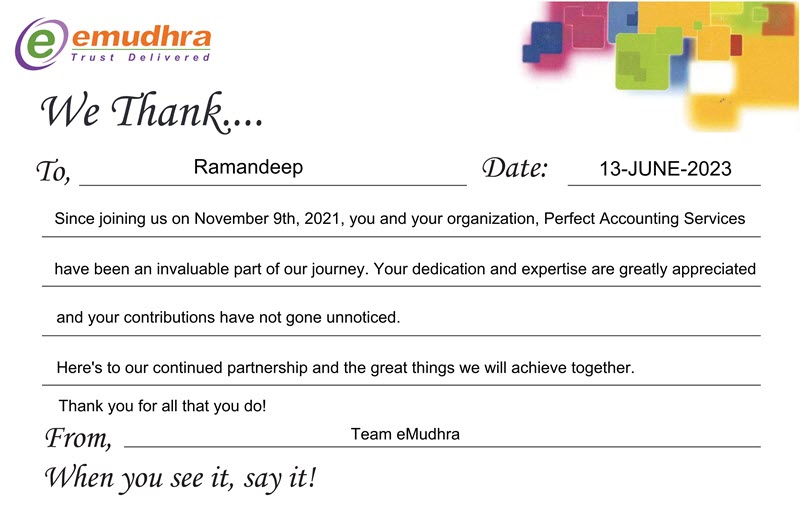 eMudhra Appreciation Letter